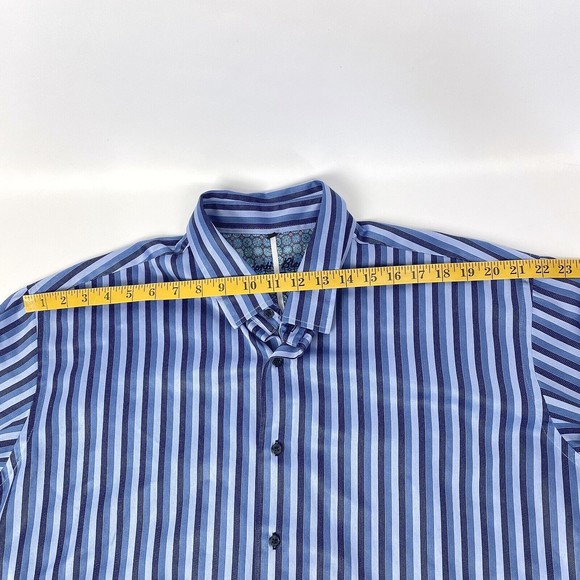 Visconti Black Men's 2XLB Blue Striped Long Sleeve Casual Shirt Flip Cuff Design - Picture 6 of 12